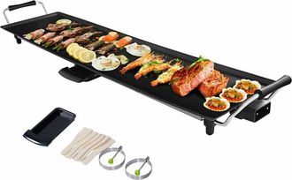 Costway Piastra Griglia Elettrica Extra Largo da 1800W, Piano Cottura in Alluminio, Antiaderente, Nero