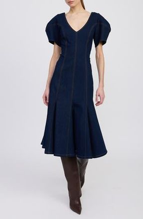 En Saison Seraphina Puff Sleeve Denim Midi Dress in Indigo at Nordstrom Rack, Size X-Small