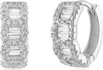 BEN ONI Baguette and Pave CZ Huggie Hoops in Silver at Nordstrom