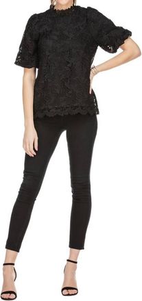 Jade Yoga Lace Puff Sleeve Top In Black
