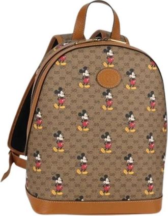 Gucci Pre-owned Micro Small GG Canvas Rugzak - Dames - Vintage Rugzakken - Beige - ONE Size - Leer - Vintage