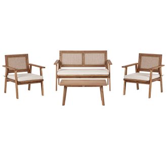 Beliani Conjunto De Jard&iacute;n De 4 Piezas Moderno Madera De Acacia Certificada Cojines Beige Claro Arenella