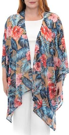 Nina Leonard Semi Sheer Open Front Topper in Tan Multi at Nordstrom Rack