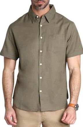 J.A.C.H.S. Solid Short Sleeve Cotton & Linen Button-Up Shirt in Army at Nordstrom Rack, Size Small