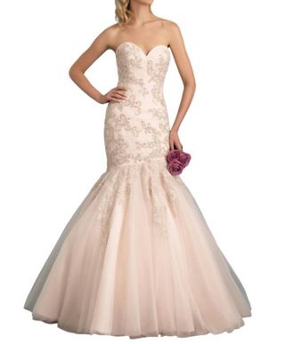 Allure Bridals Whimsical Strapless Gown With Crystalline Details In Champagne/silver
