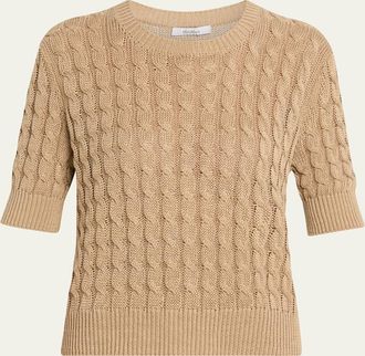 Max Mara Linen Cable-Knit Short-Sleeve Sweater