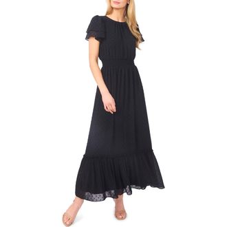 CeCe by Cynthia Steffe Flutter Sleeve Swiss Dot Chiffon Maxi Dress in Rich Black at Nordstrom, Size Xx-Small