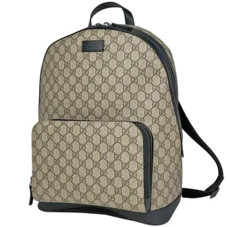 Gucci Beige Black Gg Supreme Coated Canvas Leather Backpack (Pre-Owned)