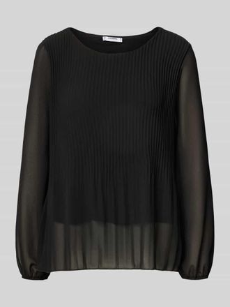 Zabaione Langarmbluse mit Plisseefalten und Rundhalsausschnitt in Black, Größe XL