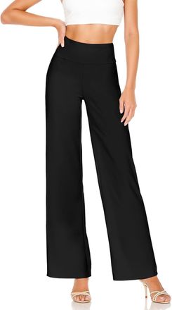 HyBrid & Company Womens Ultra Comfort Ponte Fabric Pull on Casual Wide Leg Pants, Black, XL