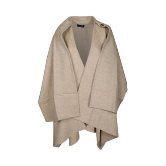 Fabiana Filippi Cape met sjaal - Dames - Jassen - Beige - Maat: ONE Size Wol
