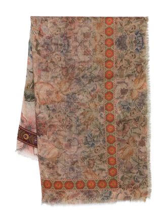 Pierre-Louis Mascia floral-print frayed-edge scarf - Neutrals