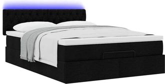 vidaXL Cama Otomana Con Colch&oacute;n Y Luces Led Tela Negra 140x200 Cm Vidaxl