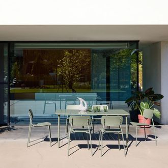 Sweeek Mesa de jard&iacute;n de metal con 6 sillas, verde kaki