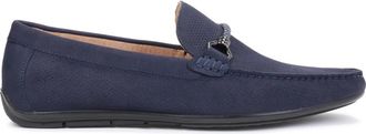Kazar Heren stijlvolle nubuck marineblauwe mocassins met een applicatie - Heren - Loafers - Blauw - 41 EU - Leer - Schoenen
