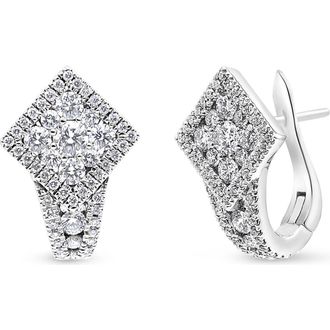 House of Brilliance 18K White Gold 1 1/10 Cttw Round Diamond Cluster with Halo Hoop Huggie Earring at Nordstrom