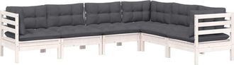 vidaXL Muebles De Jard&iacute;n 6 Pzas Y Cojines Blanco Madera Maciza De Pino Vidaxl