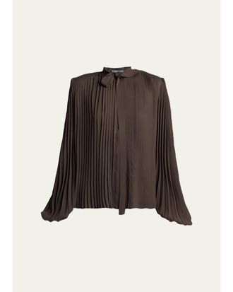 Tom Ford Pleated Balloon-Sleeve Neck-Scarf Blouse
