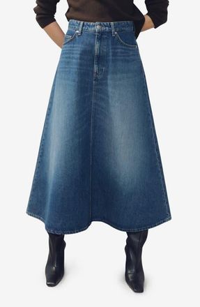 Mango A-Line Denim Midi Skirt in Dark Blue at Nordstrom, Size Small