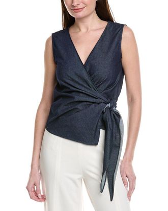 Gracia V-Neck Wrap Over Sleeveless Denim Top