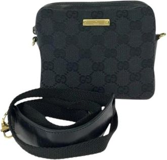 Gucci Pre-owned Zwarte GG Canvas Leren Schoudertas - Dames - Vintage Mini Tas - Zwart - ONE Size - Leer - Vintage