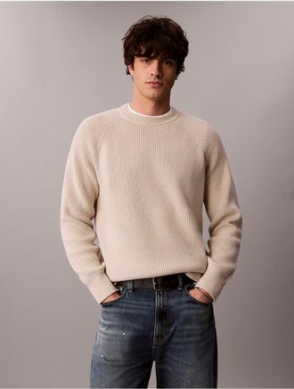 Calvin Klein Jeans Calvin Klein Mens Wool Blend Ribbed Sweater - White - XL