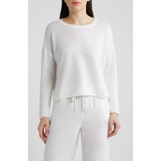 Eileen Fisher Crewneck Organic Linen & Organic Cotton Sweater in White at Nordstrom, Size Xx-Small