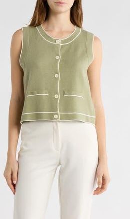 Elie Tahari Button-Up Sweater Vest in Sage Green/Ivory at Nordstrom Rack, Size X-Large