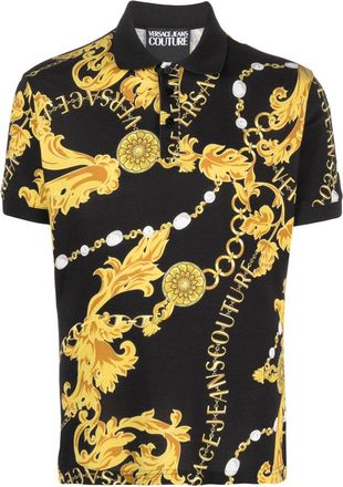 Versace Jeans Couture baroque-pattern polo shirt - men - Cotton - L - Black
