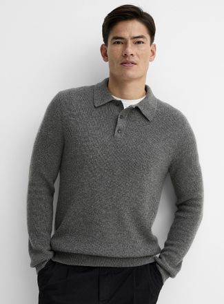 Le 31 Mens Ribbed knit 100% cashmere Polo Shirt