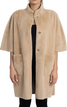 Love Token Nia Faux Fur Cape Coat In Beige
