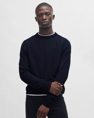 Boss Orange by Hugo Boss Mens Avac C Regular Fit Sweater in Navy Wool - Size X-Large