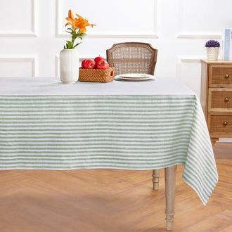 Solino Home Linen Tablecloth for Dining Table, Holiday and Everyday Dining Table Decor - Amalfi Stripe in Green And White at Nordstrom, Size X-Small
