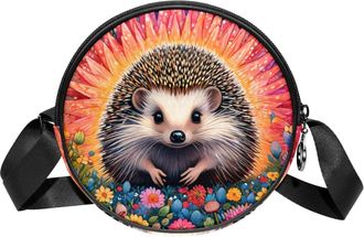 Generic Circle Crossbody Bag for Women, Color Drawing Hedgehog Small Sling Bag Daypack with Zipper Adjustable Shoulder Straps Casual Ladies Girls Round Purse