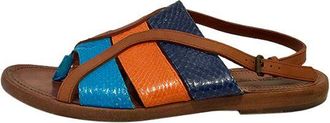 Bottega Veneta Tricolour snakeskin & tan leather sandals Size 36