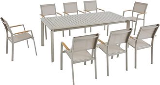 Vente-Unique Comedor de jard&iacute;n de aluminio: Mesa extensible L.205/286,5 cm y 8 sillones apilables - Topo - MACILA de MYLIA