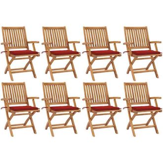 vidaXL Sillas De Jard&iacute;n Plegables 8 Uds Madera Maciza Teca Con Cojines Vidaxl