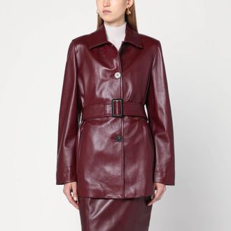 Max Mara Jacket with belt in Bordeaux nappa leather