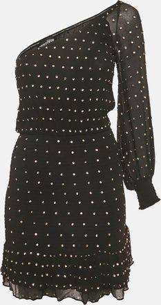Retrof&ecirc;te Black Sequin Embellished Silk One Shoulder Mini Dress