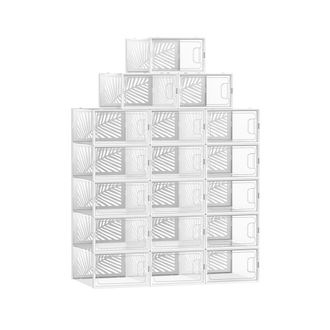 Songmics 18 cajas de zapatos de pl&aacute;stico de color transparente y blanco