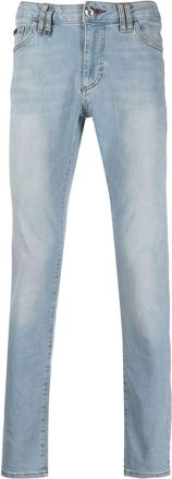 Philipp Plein logo-plaque slim-leg jeans - men - Cotton/Polyester/Elastane/Cotton - 30 - Blue