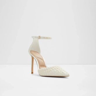 Aldo Derperla Pumps Womens White Beaded Ankle Strap Stiletto Heel GAL477