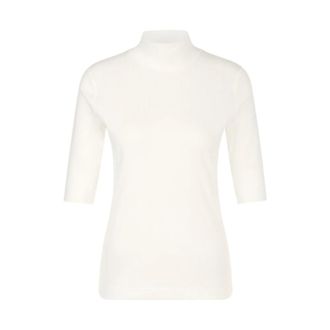 Marc Cain T-shirt met opstaande kraag van ribstof - Dames - Tops - Wit - Maat: M Katoen