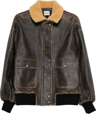 Khaite Sandor fur collar pocket jacket - women - Lambskin/Lamb Shearling/Cupro/Cotton/Polyamide/Elastane - S - Brown