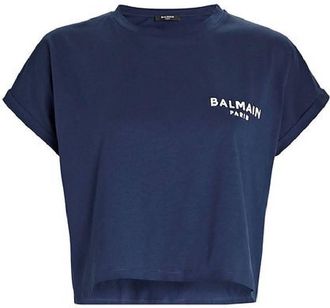 Balmain Logo Embossed Cropped T Shirt, Size Large
