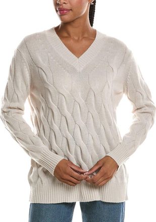 Fort&eacute; Cashmere Long Cable V-Neck 100% Cashmere Sweater