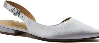 Lands End Leather Slingback Low Heels in Silver Satin at Nordstrom, Size 8.5