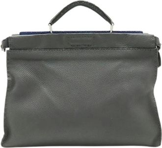Fendi Pre-owned Handbags, female, Gray, Size: ONE SIZE Pre-owned Selleria Leather Briefcase