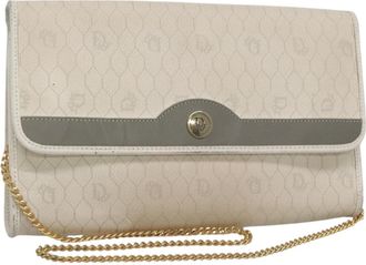 Dior Vintage Honeycomb Chain Canvas White Canvas Bag (Pre-Owned)