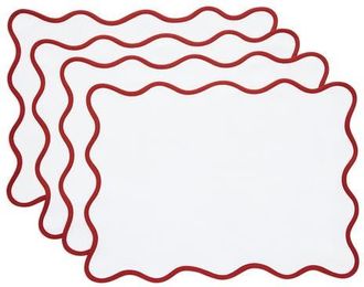 Solino Home Linen Placemats Set of 4, 14 x 19 Inch for Dining Table, Holiday and Everyday Table Decor - Giselle Scallop Edge in Christmas White at